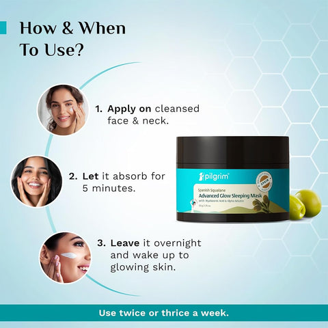 Pilgrim Squalane Glow Sleeping Mask with Alpha Arbutin & Hyaluronic Acid, 50gm - Image 6