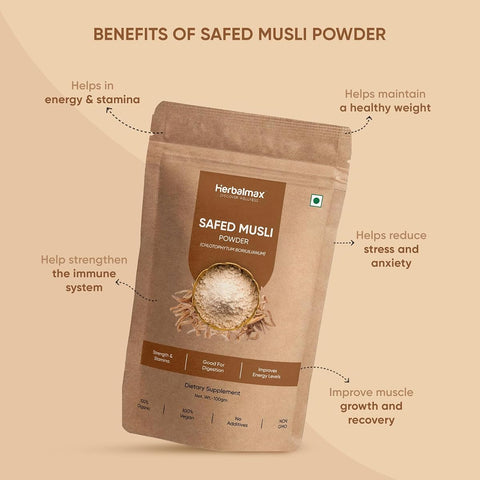 Herbal Max Safed Musli Powder - Organic Herbal Supplement - 100g - Image 2