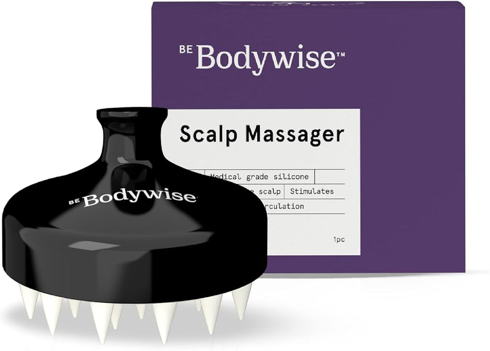 Be Bodywise Hair Scalp Massager Shampoo Brush with Soft Silicone Bristles - Black
