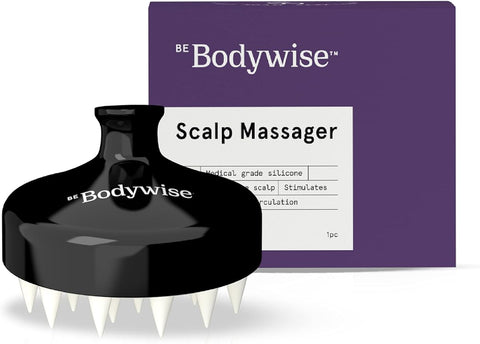 Be Bodywise Hair Scalp Massager Shampoo Brush with Soft Silicone Bristles - Black