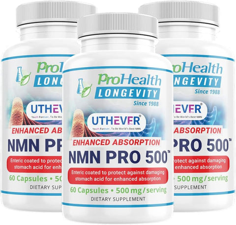 ProHealth Longevity NMN Pro 500 Enhanced Absorption (60 Capsules 500 mg per 2 Capsule Serving) Pack of 3