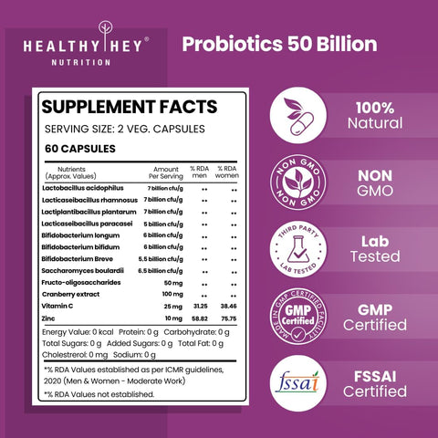 HealthyHey Nutrition Probiotics - 50 Billion CFU, Multi-Strain, 60 Veg Capsules - Image 2