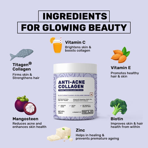What's Up Anti Acne Collagen Powder - Black Currant Flavour, 200g - Image 6