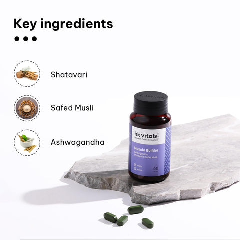 HK Vitals Muscle Builder (60 Tablets) | Blend Of Ashwagandha, Shatavari And Safed Musli | For Immunity, Muscle Strength And Vitality