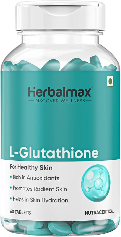 Herbal Max L-Glutathione 100 mg Tablets - Plant-Based Beauty Supplement - 60 Count