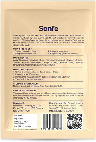 Sanfe Instant Depigmentation Vitamin C Facial Mask 1pc, 25gm