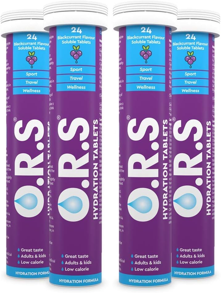 O.R.S Hydration Tablets with Electrolytes, Vegan, Gluten and Lactose Free Formula – Natural Blackcurrant Flavour, 96 Tablets (Pack of 4 x 24)