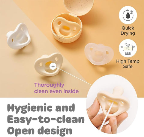 Moyuum All-Silicone Macaron Pacifier with Protective Stage 3 (6 months and older) Case Raspberry