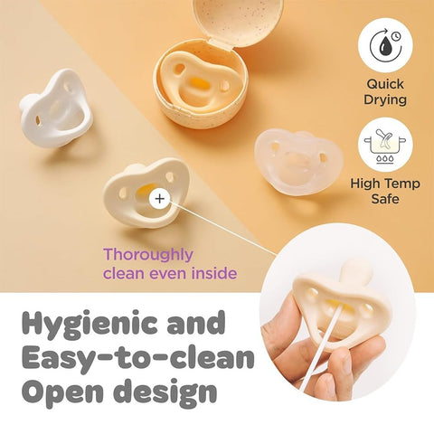 Moyuum All-Silicone Macaron Pacifier with Protective Stage 2 (3 to 6 months) Case Natural