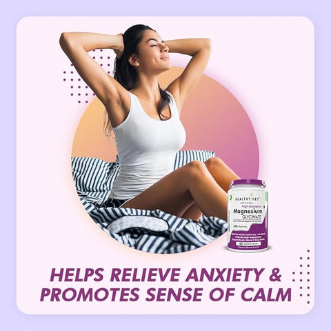 HealthyHey Magnesium Glycinate High Absorption for Sleep, Cramps, & Nerves Health - 90 Vegetable Capsules