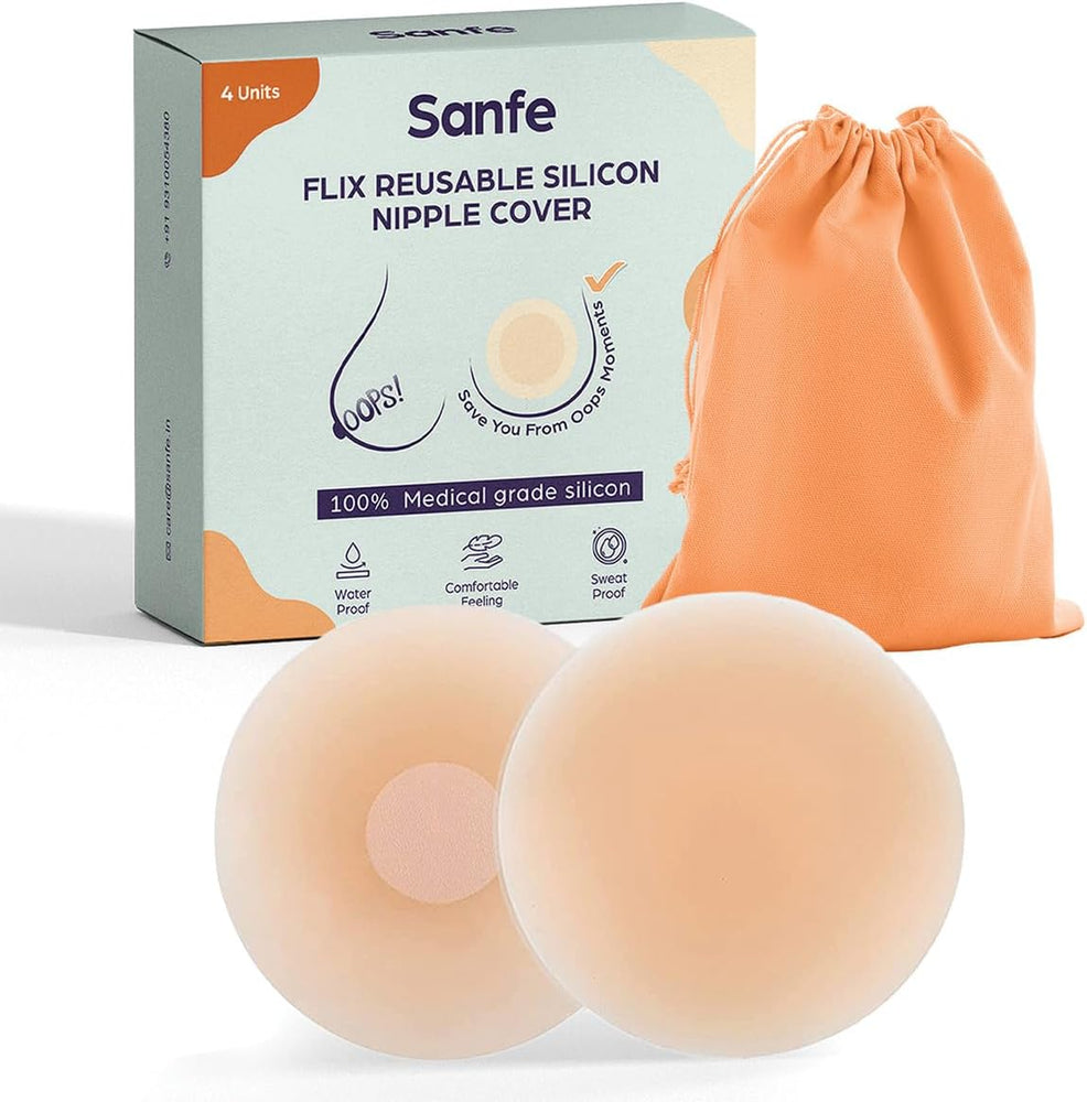 Sanfe Flix Reusable Silicone Nipple Cover - Skin-Friendly, Multicolour - 4 Pieces