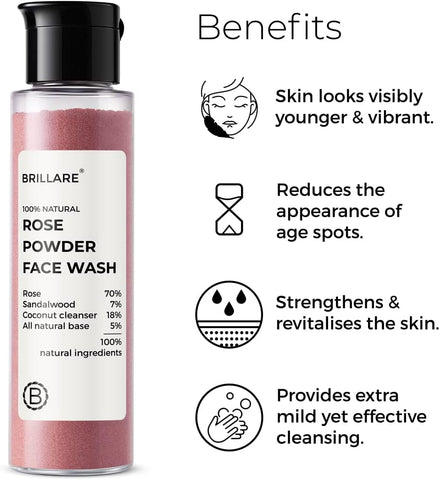 Brillare Rose Powder Face Wash with Sandalwood & Coconut - 30g - Image 3