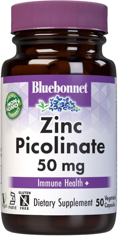 BlueBonnet Zinc Picolinate 50mg - Immune & Prostate Support - 50 Capsules