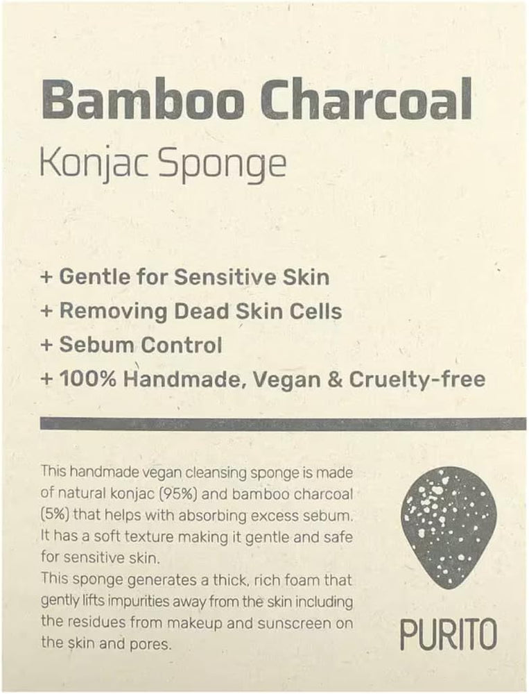 Purito Bamboo Charcoal Konjac Sponge - Alkaline, Hydration Enhancing