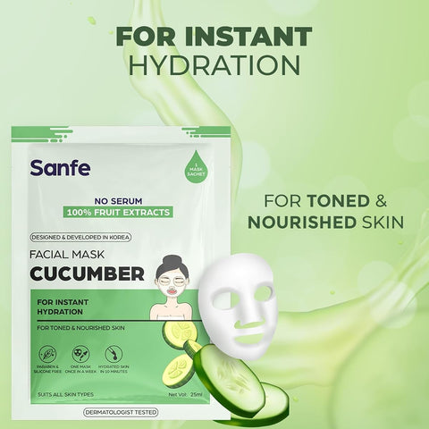Sanfe Cucumber Facial Mask - Instant Hydration, 25gm - Korean Sheet Mask - Image 2