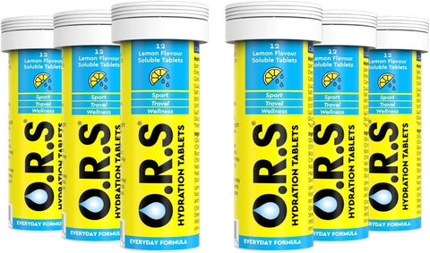 O.R.S Hydration Tablets with Electrolytes Natural Lemon Flavour 72 Tablets (Pack of 6 x12)