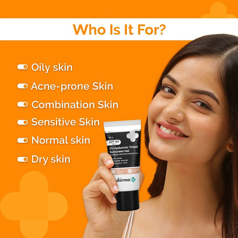 The Derma Co Hyaluronic Tinted Sunscreen Gel SPF 60 - 1% Hyaluronic Acid, 30g - Image 3