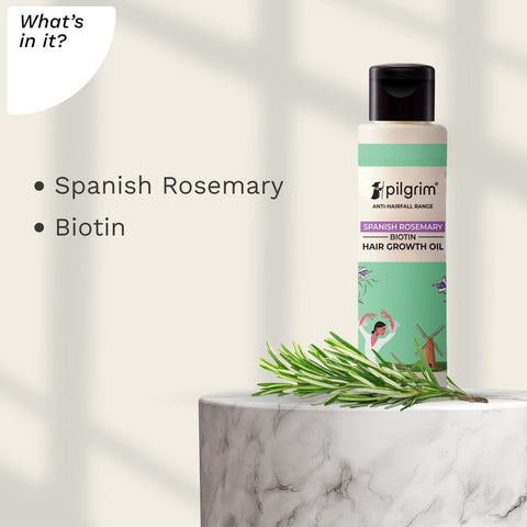 Pilgrim Spanish Rosemary & Biotin Hair Growth Oil to Control Hair Fall & Strengthens Hair 100ml | Rosemary oil for hair growth | Reduces Hair Fall | Strengthens Hair