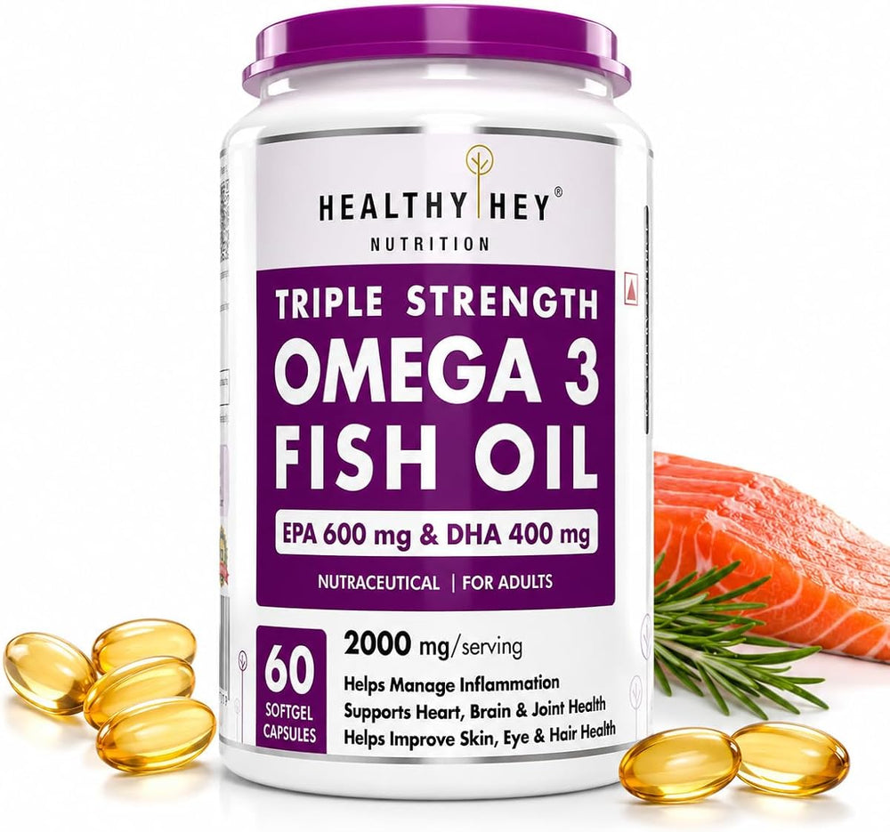 HealthyHey Fish Oil Omega 3 Softgels - Triple Strength EPA 600 DHA 400 - 60 Count