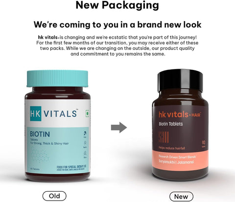 HK Vitals Biotin (90 Tablets) | Supplement For Hair Growth, Strong Hair And Glowing Skin, Fights Nail Brittleness
