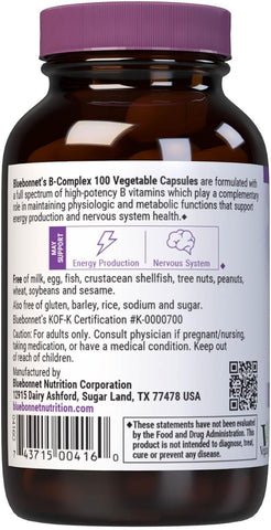 BlueBonnet B Complex 100 - Full Spectrum, Vegan Capsules, 50 Count - Image 3