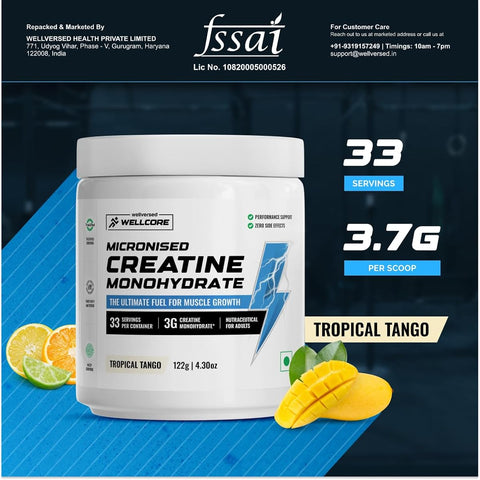 Wellcore Creatine Monohydrate - Micronised Powder, Tropical Tango, 122g - Image 5