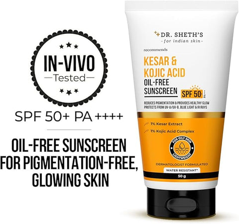 Dr. Sheth's Kesar & Kojic Acid Oil-Free Sunscreen SPF 50+
