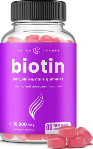 NutraChamps، علكات البيوتين، فراولة طبيعية، 60 علكة نباتية