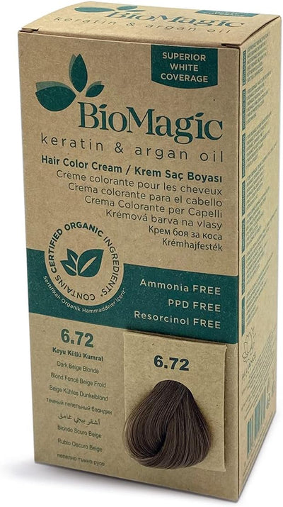 Biomagic Permanent Hair Colour Cream with Argan Oil - 6/72 Dark Beige Blonde, 60ml