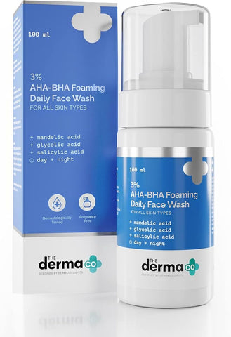 The Derma Co 3% AHA BHA Foaming Cleanser - 100ml for Acne-Prone Skin
