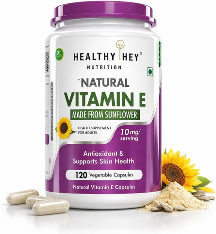 HealthyHey Vitamin E Capsules - D-Alpha-Tocopherol from Sunflower, 120 Veg Capsules