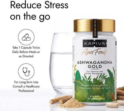Kapiva Ashwagandha Gold Capsules - Ayurvedic Blend with Gold & Shilajit - 60 Capsules - Image 4
