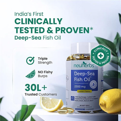 Neuherbs Omega 3 Fish Oil Softgels - Triple Strength 2500 mg Lemon Flavour, 30 Count - Image 6