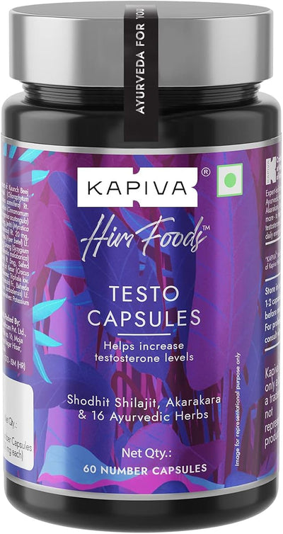 Kapiva Testo Capsules - 16 Ayurvedic Herbs, Shilajit & Safed Musli - 60 Capsules