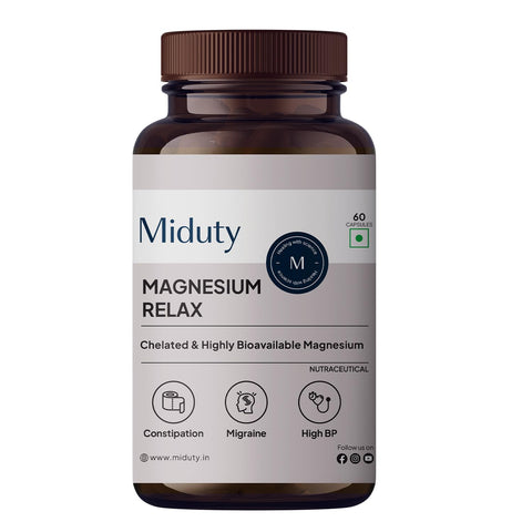 Miduty Chelated Magnesium Bisglycinate (Glycinate) - 60 Veg Capsules