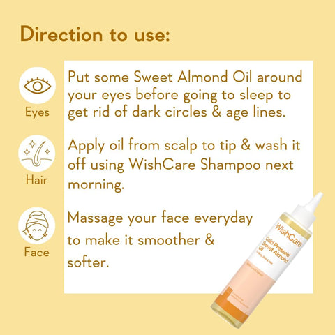 WishCare Sweet Almond Oil - Pure Cold Pressed for Hair & Skin - 200ml - Image 6