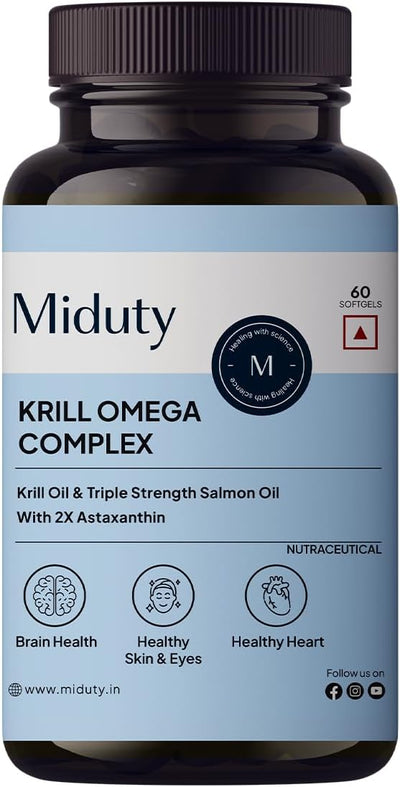 Miduty Antarctic Fish Krill Oil Softgels - Triple Strength Omega-3 with Astaxanthin - 60 Capsules