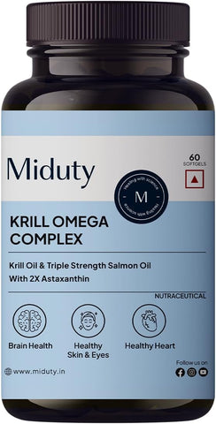 Miduty Antarctic Fish Krill Oil Softgels - Triple Strength Omega-3 with Astaxanthin - 60 Capsules