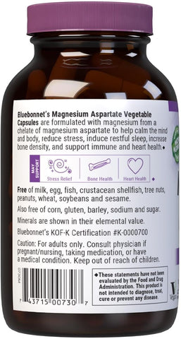 BlueBonnet Magnesium Aspartate Capsules - 400mg, Vegan, 100 Pack - Image 3