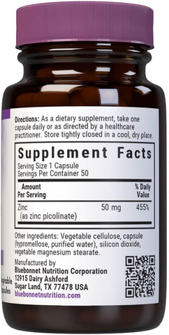 BlueBonnet Zinc Picolinate 50mg - Immune & Prostate Support - 50 Capsules - Image 2