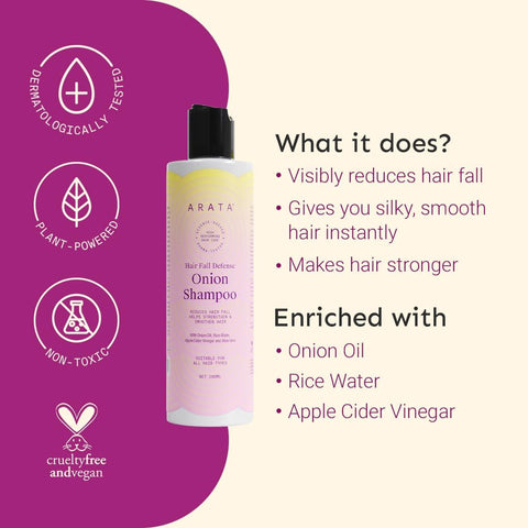 Arata Onion Shampoo - Hair Fall Defense, Natural Ingredients, 200 ml - Image 3