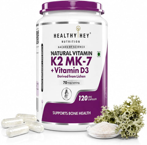 HealthyHey Natural Vitamin K2 + D3 - Non-GMO, 120 Veg Capsules