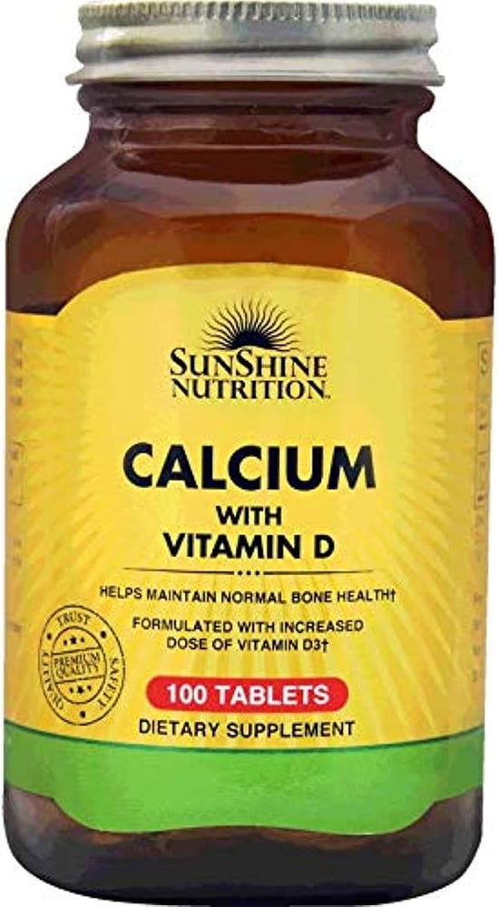 Sunshine Nutrition Calcium with Vitamin D3 - Gluten-Free Tablets, 100 Count