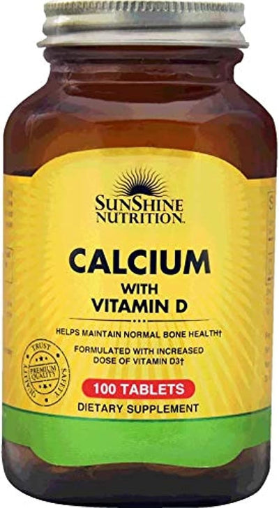Sunshine Nutrition Calcium with Vitamin D3 - Gluten-Free Tablets, 100 Count