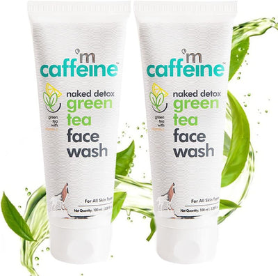 mCaffeine Naked Detox Green Tea Face Wash - Antioxidant-Rich, 100ml (Pack of 2)