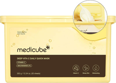Medicube Deep Vita C Daily Quick Sheet Masks - Vegan, Triple Vitamin Complex - 30 Sheets