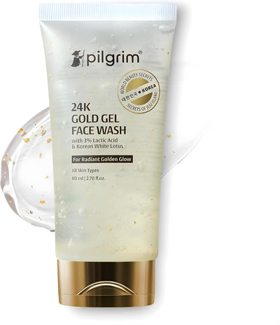 Pilgrim 24K Gold Gel Face Wash with Korean White Lotus & Lactic Acid - 80ml