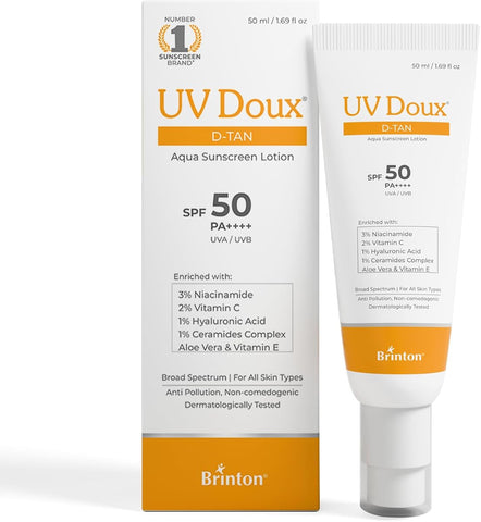 Brinton UV Doux D-Tan Aqua Sunscreen Lotion with Niacinamide & Vitamin C - 50ml