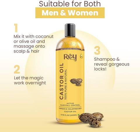 ReyNaturals Cold-Pressed Castor Oil - Hair Treatment & Moisturizer - 200ml - Image 5