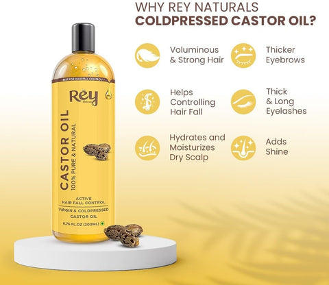 ReyNaturals Cold-Pressed Castor Oil - Hair Treatment & Moisturizer - 200ml - Image 6